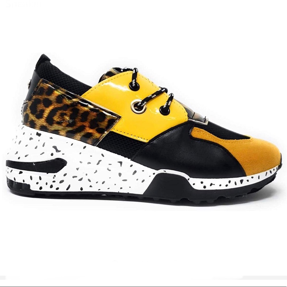 Yellow Platform Lace Up Sneakers - Picture 3 of 6